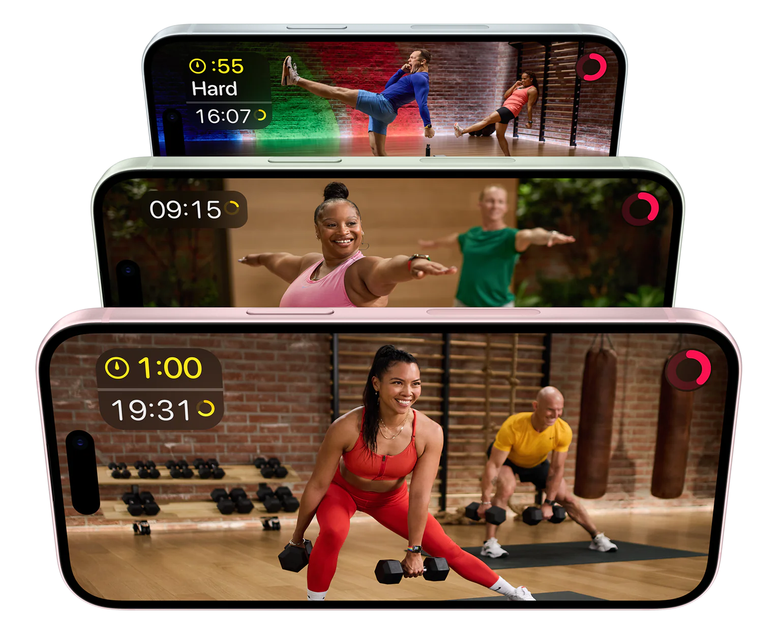 Multiple iphone images of apple fitness plus